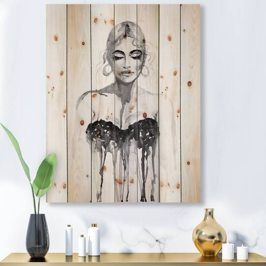 Designart - Monochrome Portrait of Woman Wearing Evening Dress